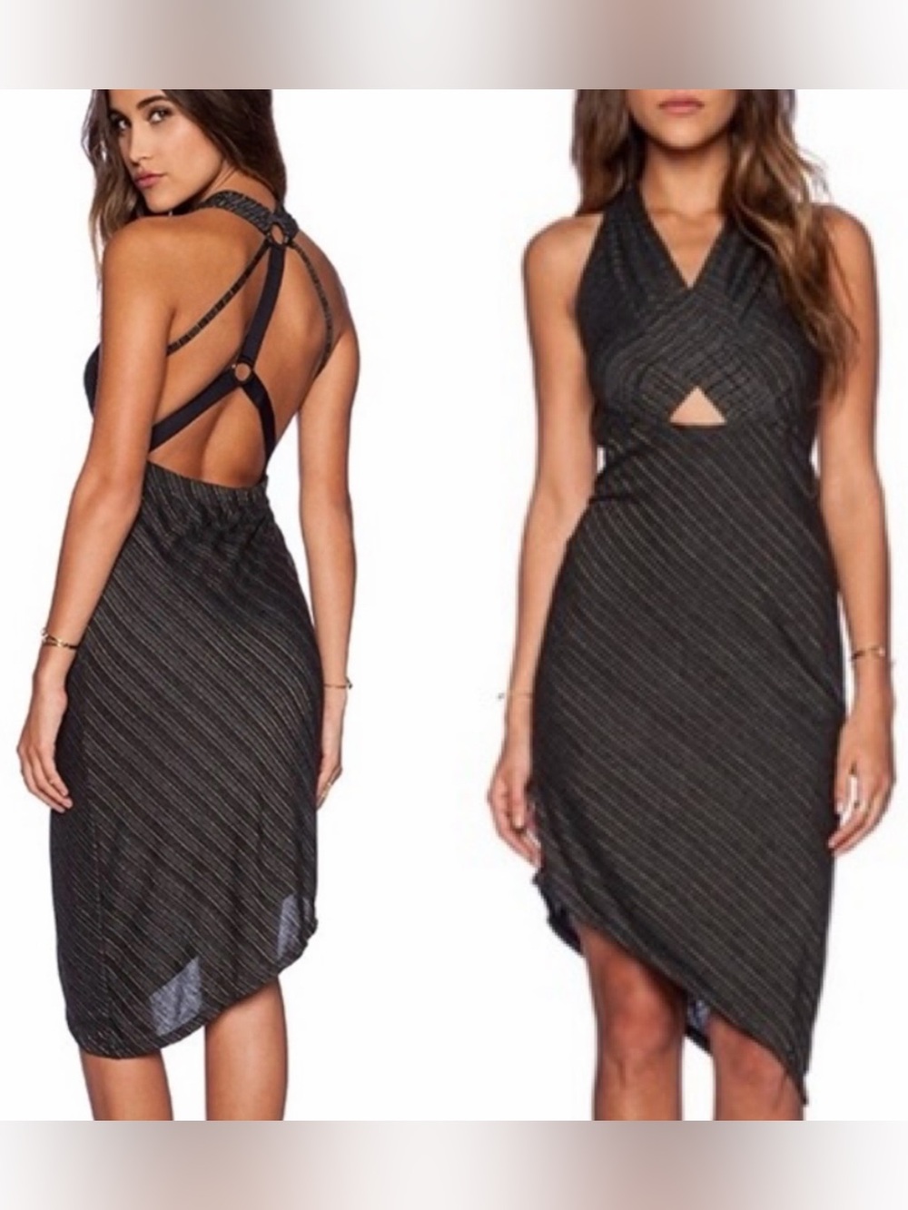 Free people grey gold metallic cut out dress